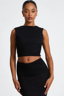 Quiz Going Out Tops|Crop Tops>Glitter Mesh Crop Top