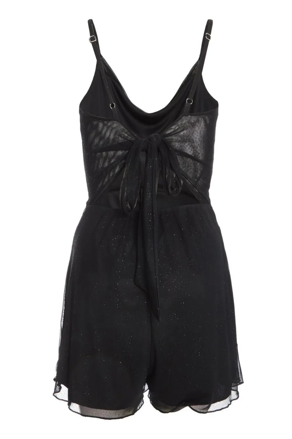 Quiz Playsuits|Playsuits>Black Glitter Mesh Skort Playsuit