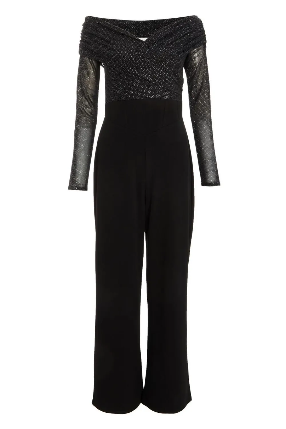 Quiz Occasion Jumpsuits|Going Out Jumpsuits>Black Glitter Palazzo Jumpsuit