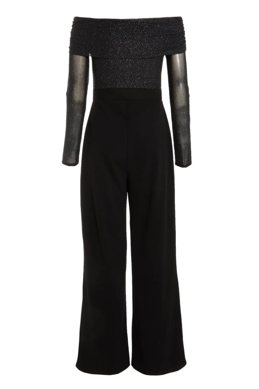 Quiz Occasion Jumpsuits|Going Out Jumpsuits>Black Glitter Palazzo Jumpsuit