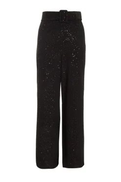 Quiz Christening Guest|Trousers>Black Glitter Palazzo Trousers