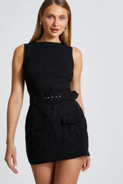 Quiz Playsuits|Playsuits>Black Glitter Skort Playsuit