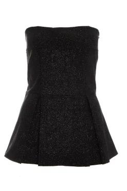 Quiz Going Out Tops|Crop Tops>Black Glitter Strapless Peplum Top