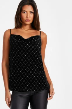 Quiz Going Out Tops|Tops>Black Glitter Velvet Vest Top