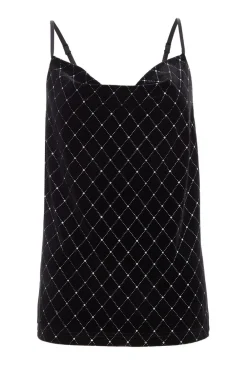 Quiz Going Out Tops|Tops>Black Glitter Velvet Vest Top