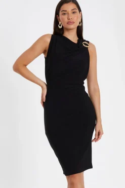 Quiz Occasion Dresses|Midi Dresses>Black Gold Buckle Detail Midi Dress