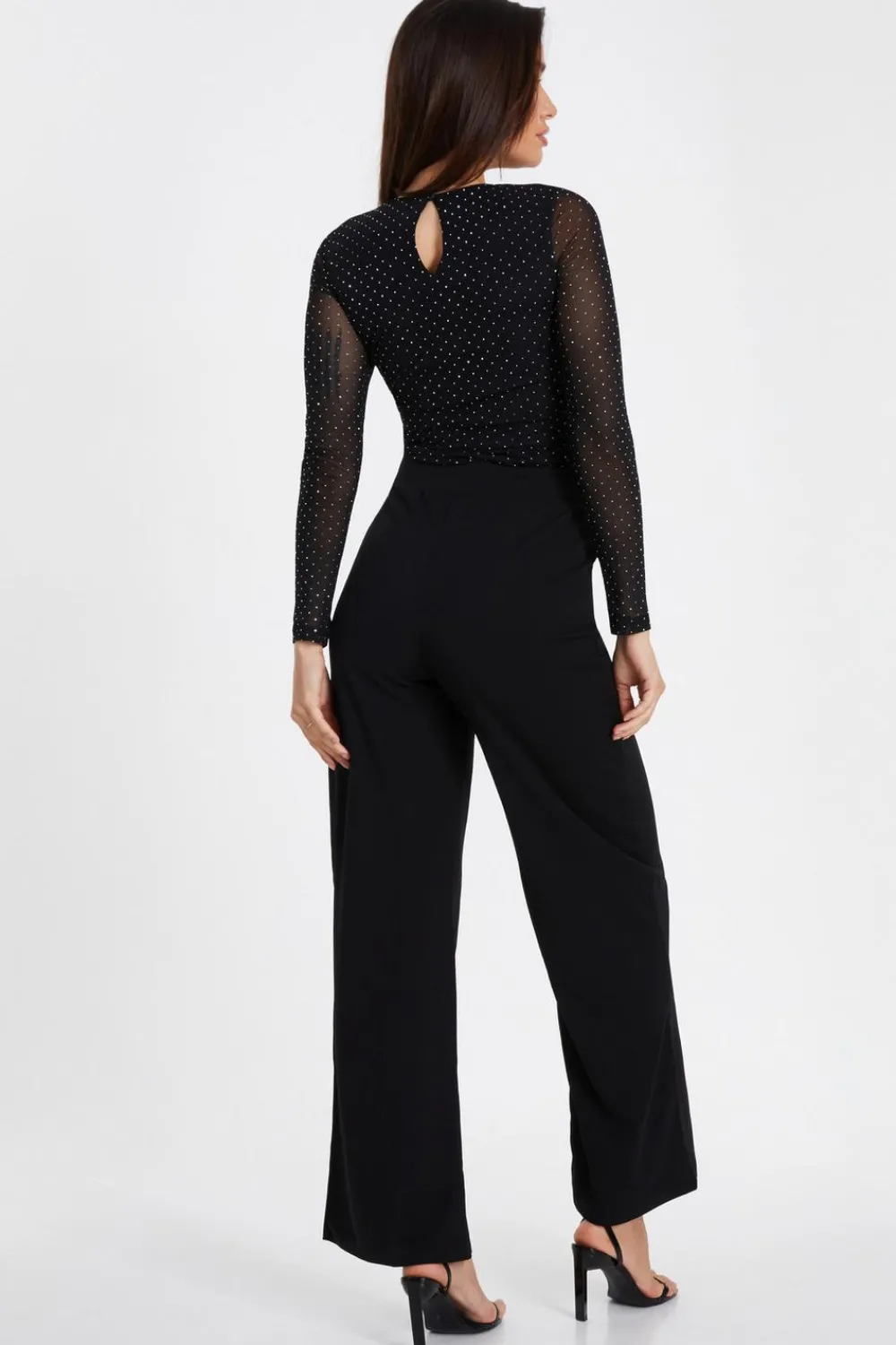 Quiz Trousers|Casual Clothing>Black High Waist Belted Palazzo Trousers