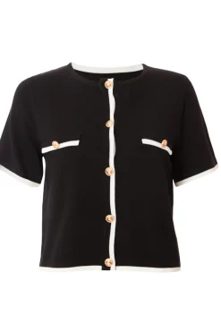 Quiz Day Tops|Crop Tops>Black Knit Contrast Top