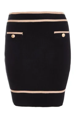 Quiz Workwear|Skirts>Black Knit Contrast Trim Mini Skirt
