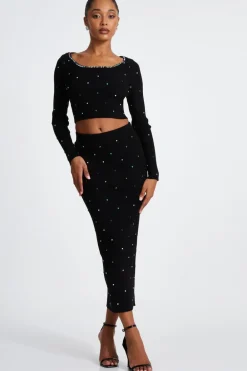 Quiz Skirts|Co-Ords>Black Knit Diamante Midi Skirt