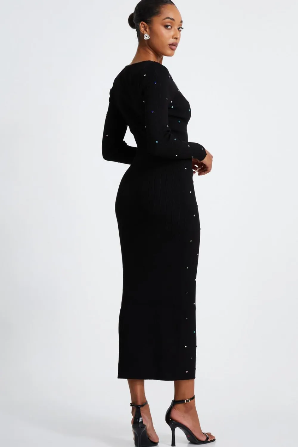 Quiz Skirts|Co-Ords>Black Knit Diamante Midi Skirt