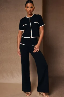 Quiz Workwear|Trousers>Black Knit Palazzo Trousers