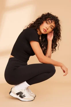 Quiz Leggings|Knitwear>Black Knit Ribbed Leggings