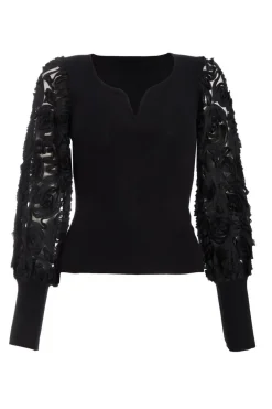 Quiz Day Tops|Tops>Black Knit Sleeve Detail Top