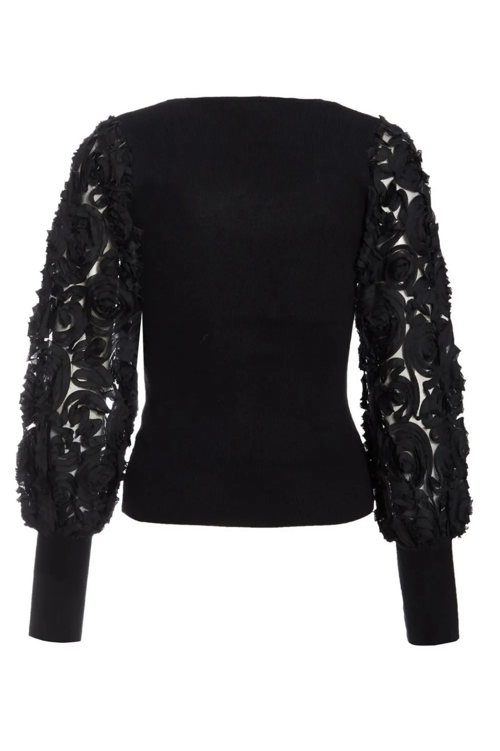 Quiz Day Tops|Tops>Black Knit Sleeve Detail Top