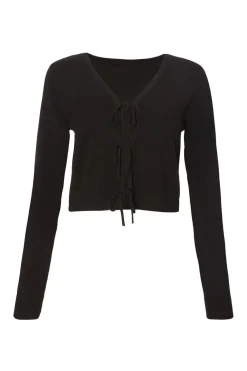 Quiz Workwear|Tops>Black Knit Tie Front Cardigan