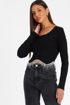 Quiz Crop Tops|Tops>Knitted Diamante Crop Top