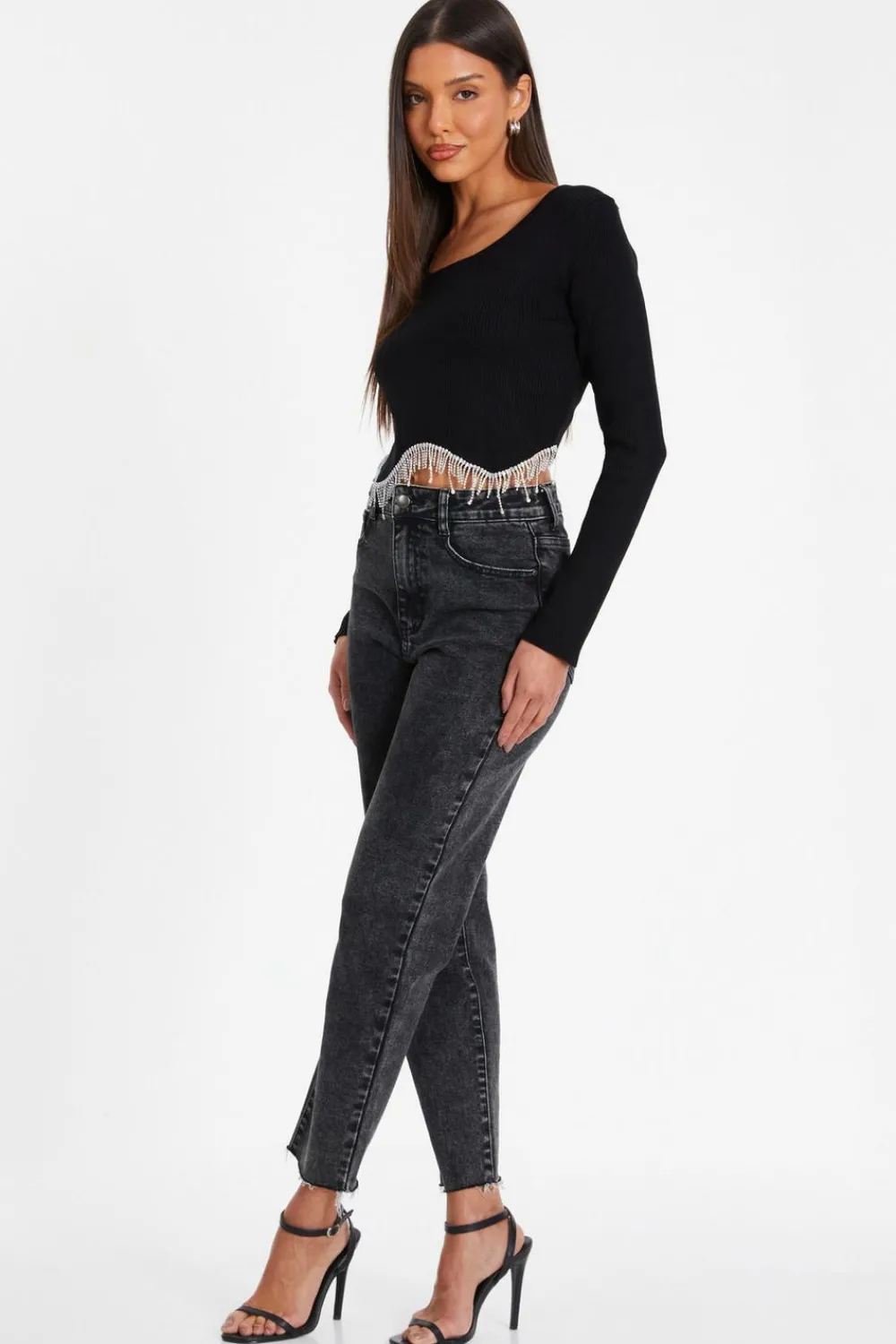 Quiz Crop Tops|Tops>Knitted Diamante Crop Top