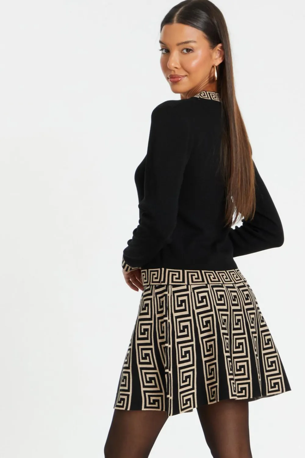 Quiz Tops|Knitwear>Black Knitted Geometric Trim Jumper