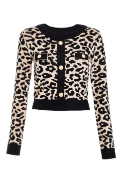 Quiz Crop Tops|Tops>Black Leopard Print Knit Jumper