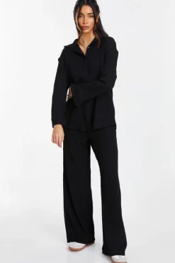 Quiz Shirts & Blouses|Day Tops>Black Long Sleeve Textured Shirt