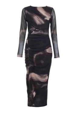 Quiz Midi Dresses|Maxi Dresses>Black Marble Print Mesh Midaxi Dress