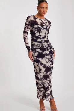 Quiz Workwear|Modest>Black Marble Print Midaxi Dress
