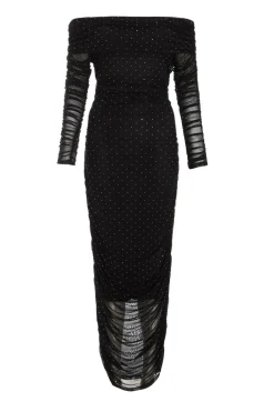 Quiz Christening Guest|Going Out Dresses>Black Mesh Bardot Midaxi Dress