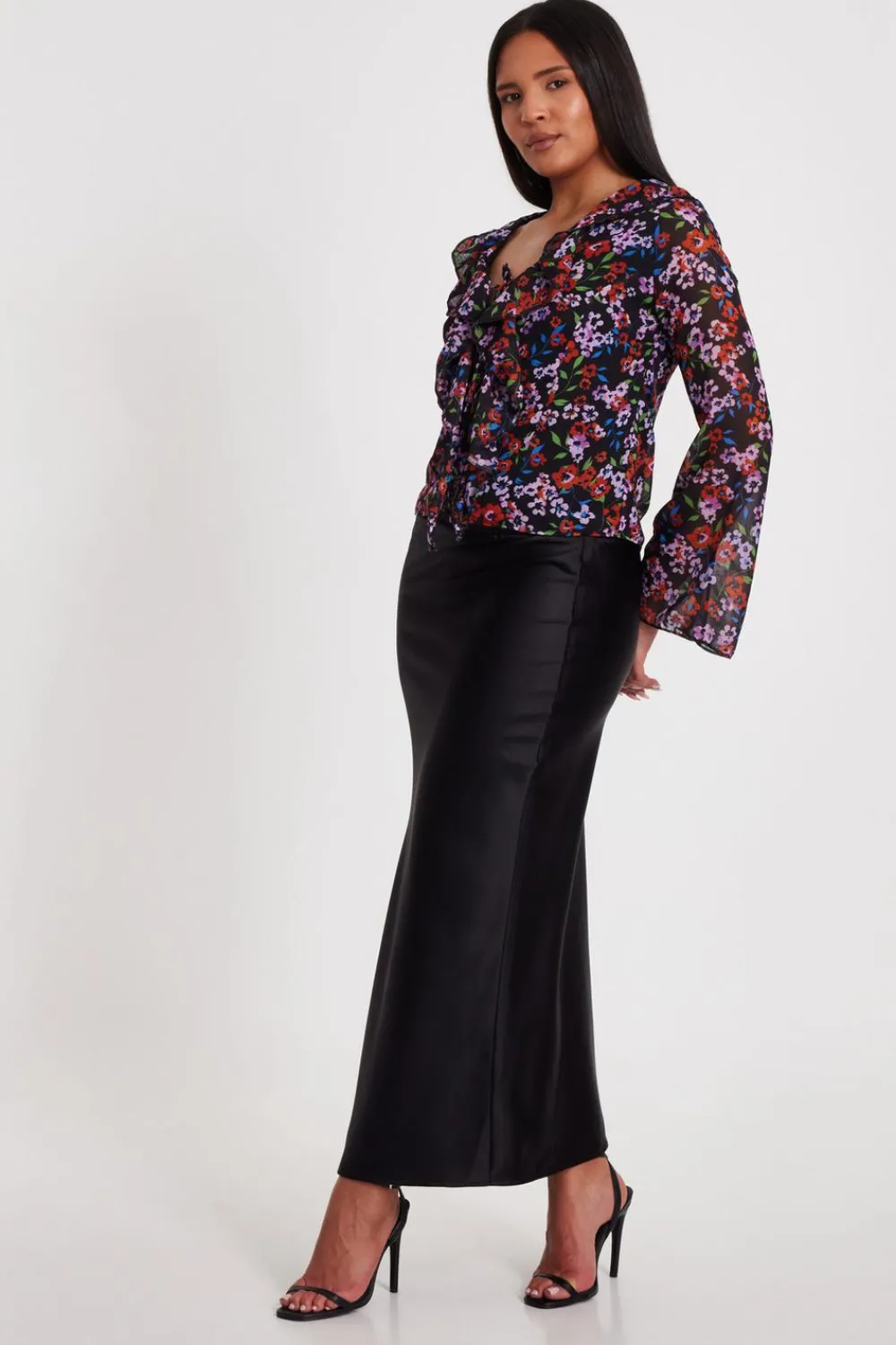 Quiz Going Out Tops|Day Tops>Black Mesh Floral Blouse