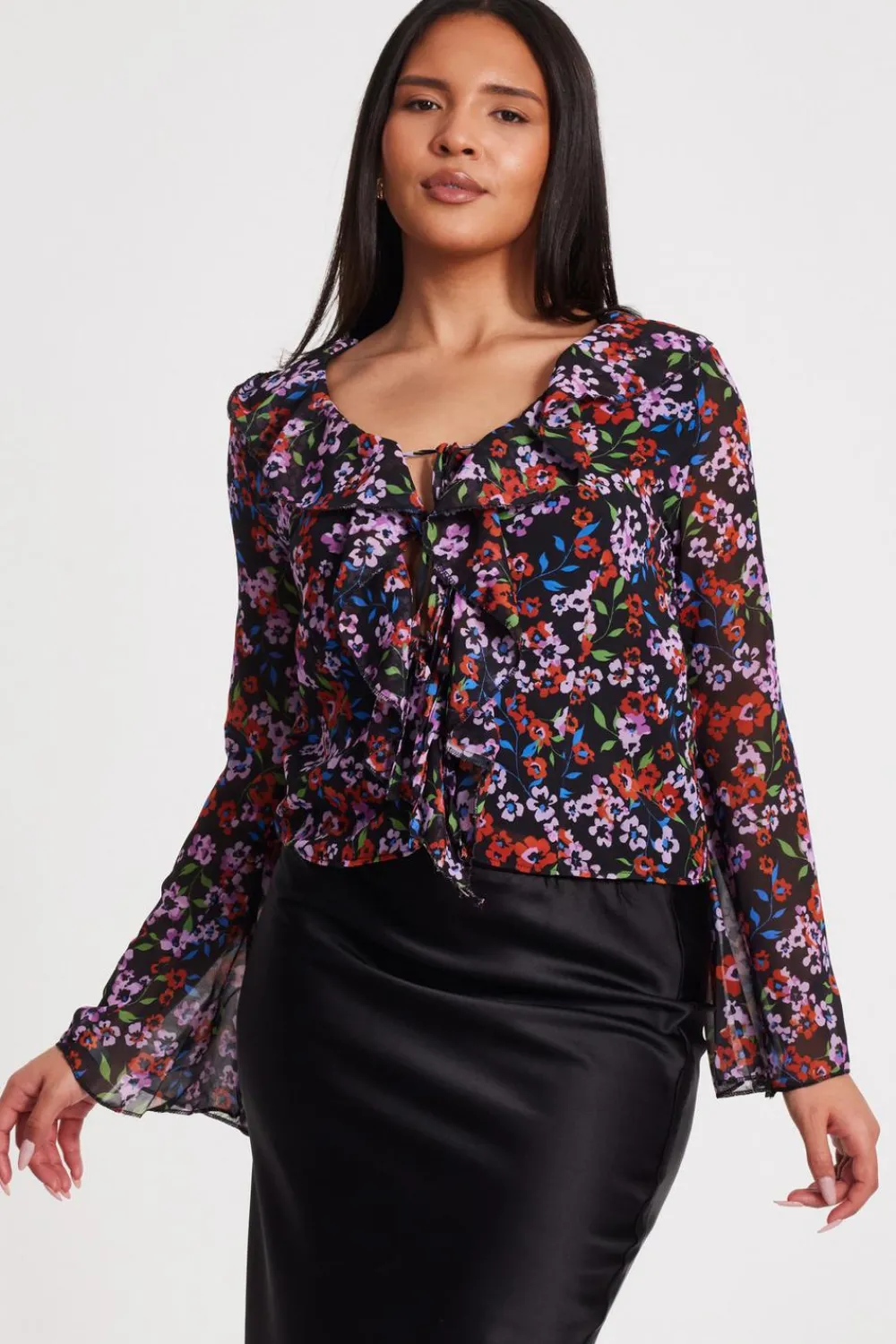 Quiz Going Out Tops|Day Tops>Black Mesh Floral Blouse