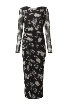 Quiz Modest|Florals>Black Mesh Floral Ruched Midaxi