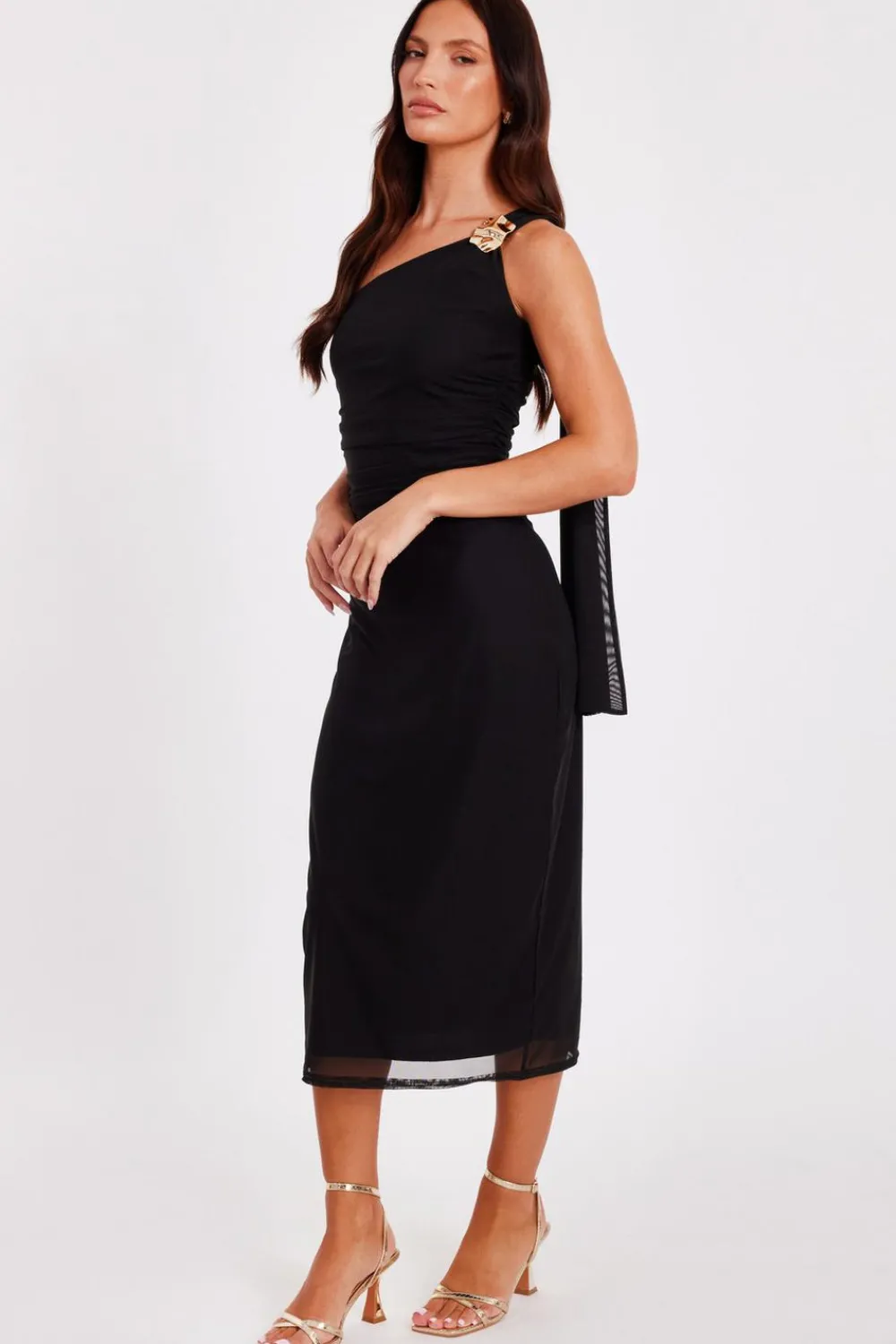 Quiz Going Out|Dresses>Mesh One Shoulder Midi Dress