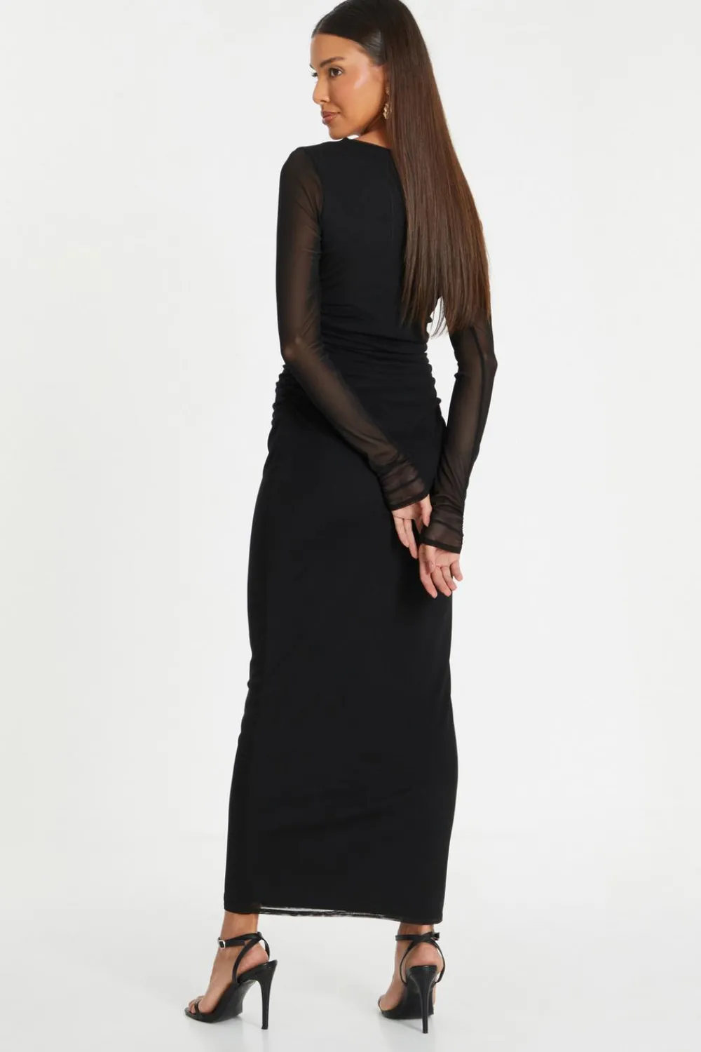 Quiz Casual Clothing|Maxi Dresses>Black Mesh Ruched Midaxi Dress