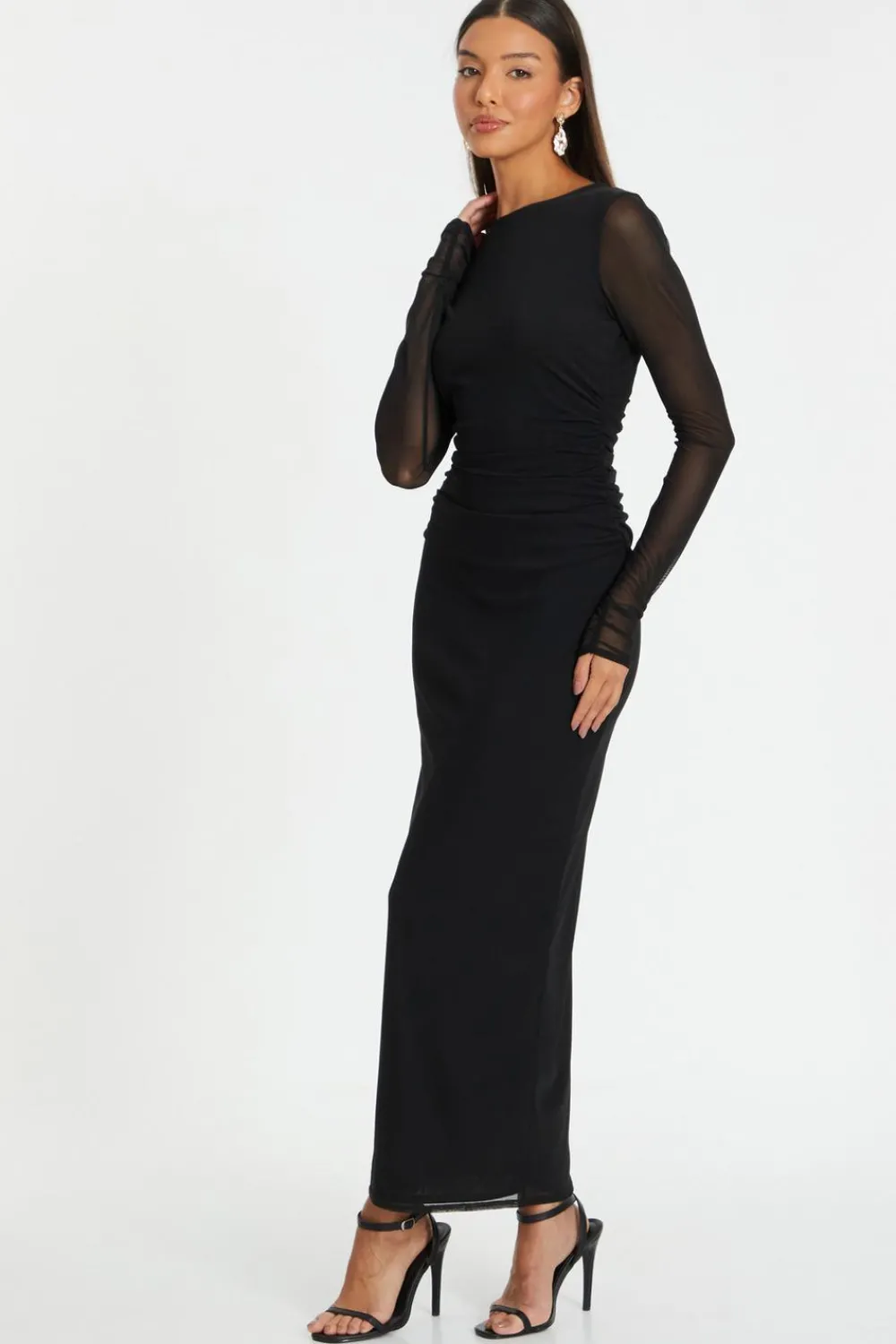 Quiz Casual Clothing|Maxi Dresses>Black Mesh Ruched Midaxi Dress