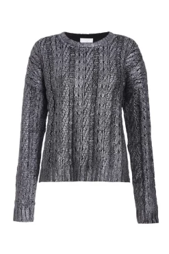 Quiz Knitwear|Jumpers>Black Metallic Cable Knit Jumper