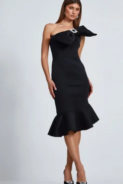 Quiz Evening Dresses|Christening Guest>Black One Shoulder Bow Midi Dress