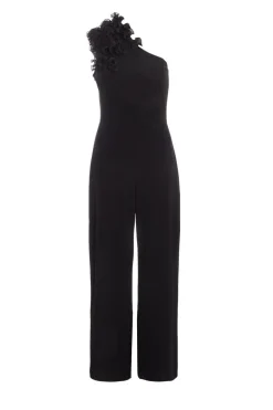 Quiz Occasion Jumpsuits|Going Out Jumpsuits>Black One Shoulder Palazzo Jumpsuit