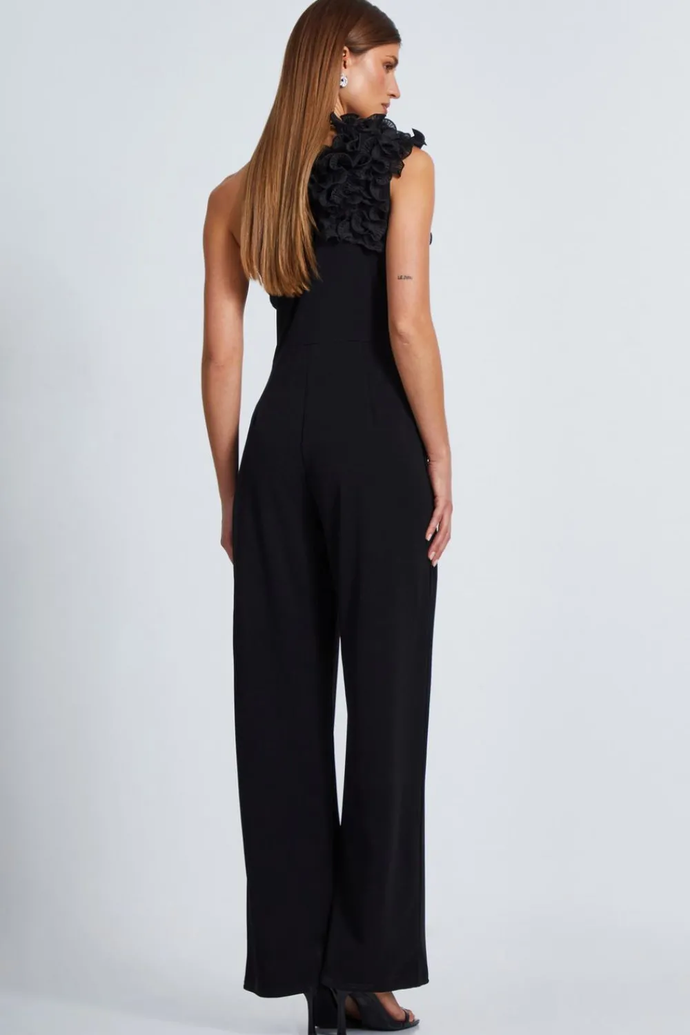 Quiz Occasion Jumpsuits|Going Out Jumpsuits>Black One Shoulder Palazzo Jumpsuit