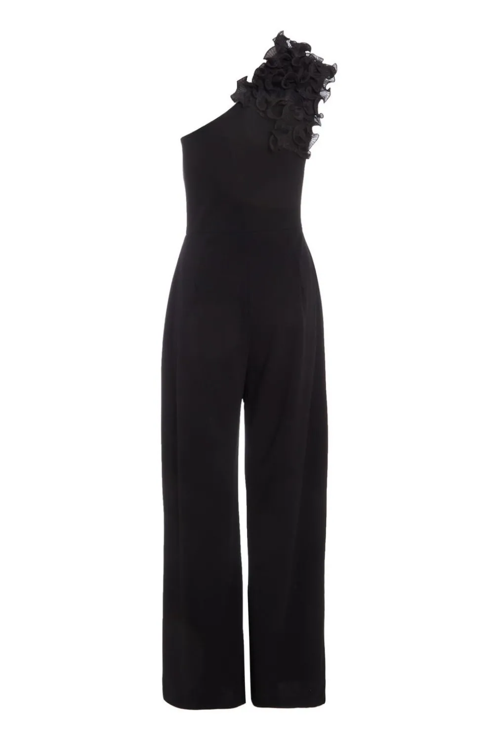 Quiz Occasion Jumpsuits|Going Out Jumpsuits>Black One Shoulder Palazzo Jumpsuit