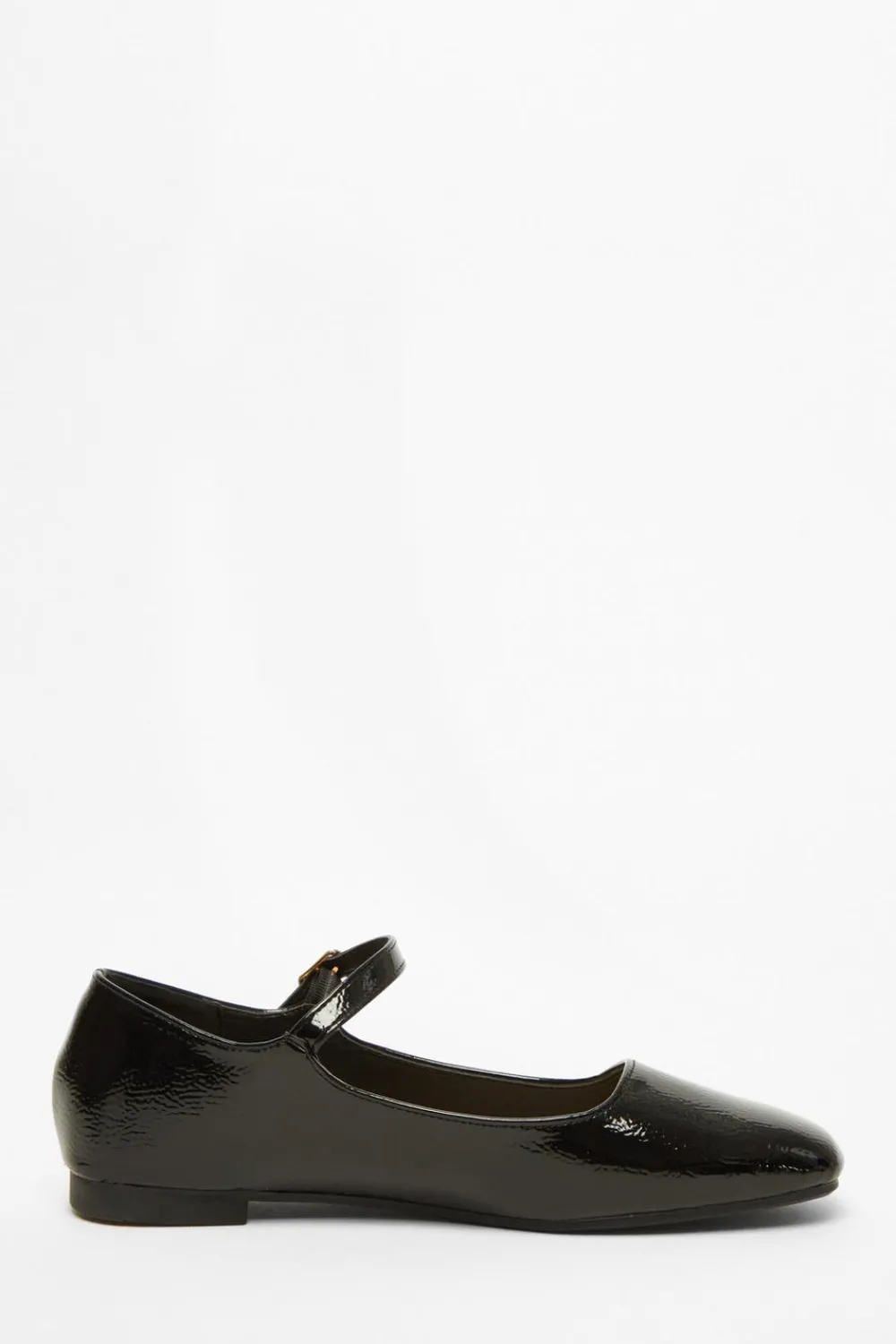 Quiz Pumps|Flats>Black Patent Faux Leather Flat Pumps