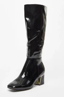 Quiz Boots>Black Patent Knee High Boots
