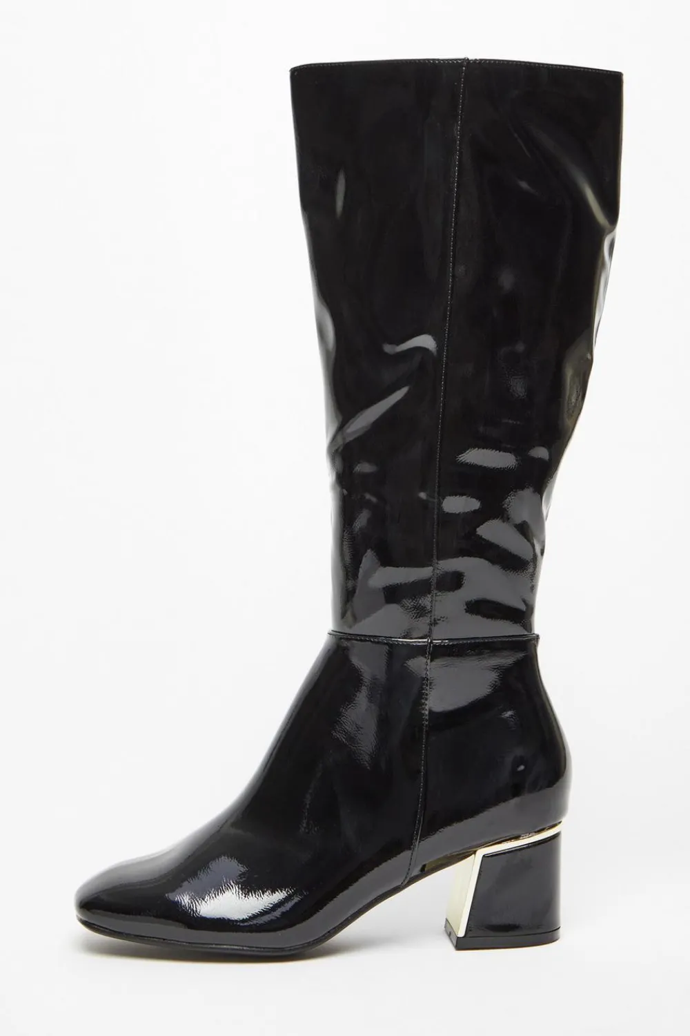 Quiz Boots>Black Patent Knee High Boots