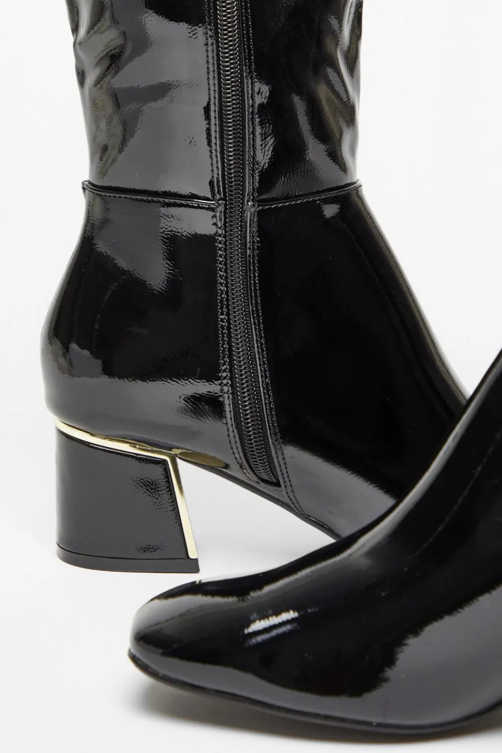 Quiz Boots>Black Patent Knee High Boots
