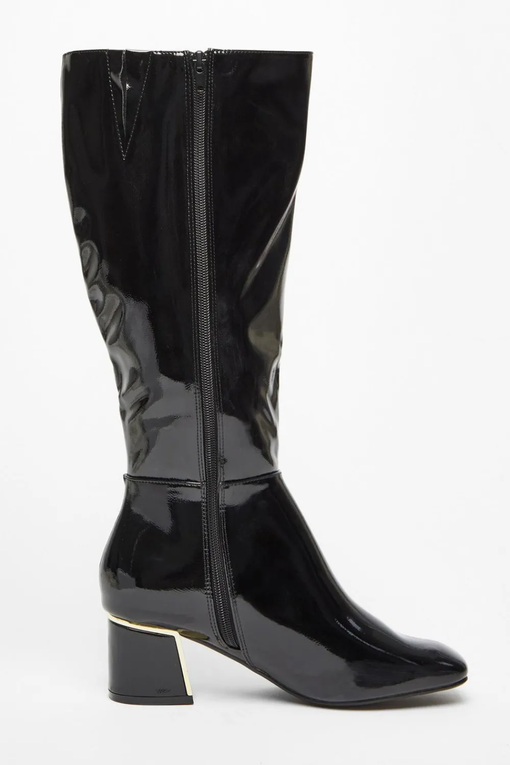 Quiz Boots>Black Patent Knee High Boots