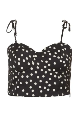 Quiz Going Out Tops|Crop Tops>Black Polka Dot Crop Top