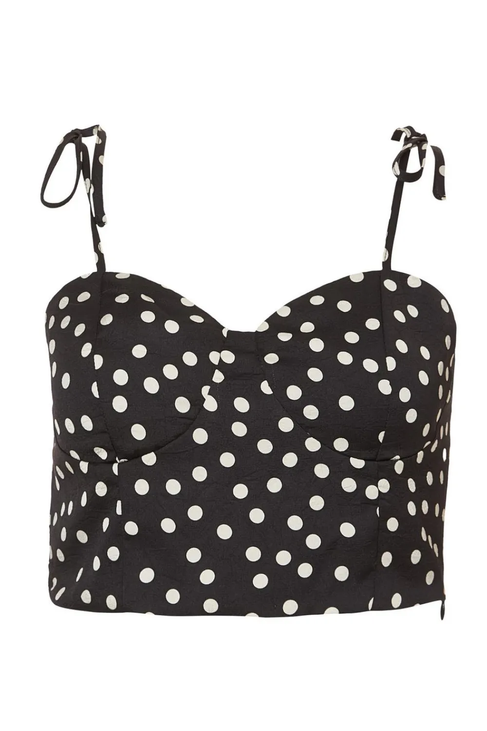 Quiz Going Out Tops|Crop Tops>Black Polka Dot Crop Top