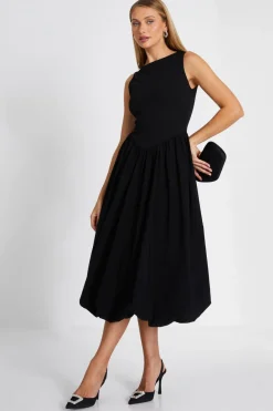 Quiz Midi Dresses|Going Out Dresses>Black Puff Ball Midi Dress
