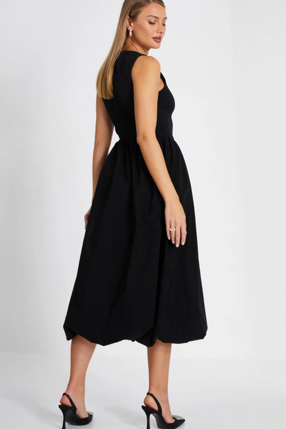 Quiz Midi Dresses|Going Out Dresses>Black Puff Ball Midi Dress
