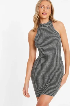 Quiz Mini Dresses|Going Out Dresses>Black Ribbed Racer Mini Dress