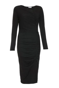 Quiz Midi Dresses|Going Out Dresses>Black Ruched Asymetric Midi Dress